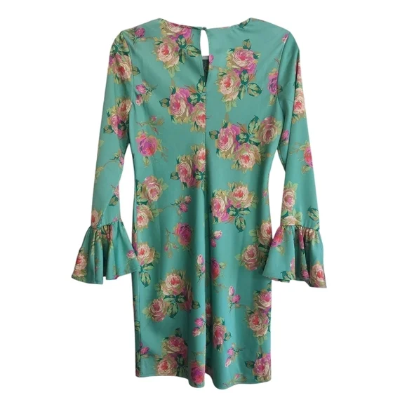J. Crew Bell Long Sleeve Floral Green Winter Garden Shift Dress- size 0
